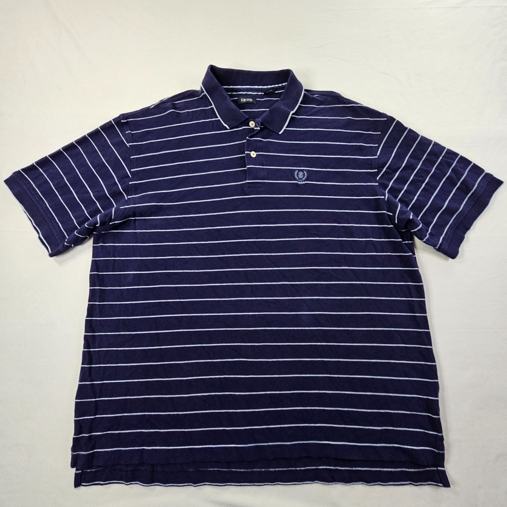 IZOD Blue Striped Short Sleeve Cotton Polo Shirt Men's 2XL